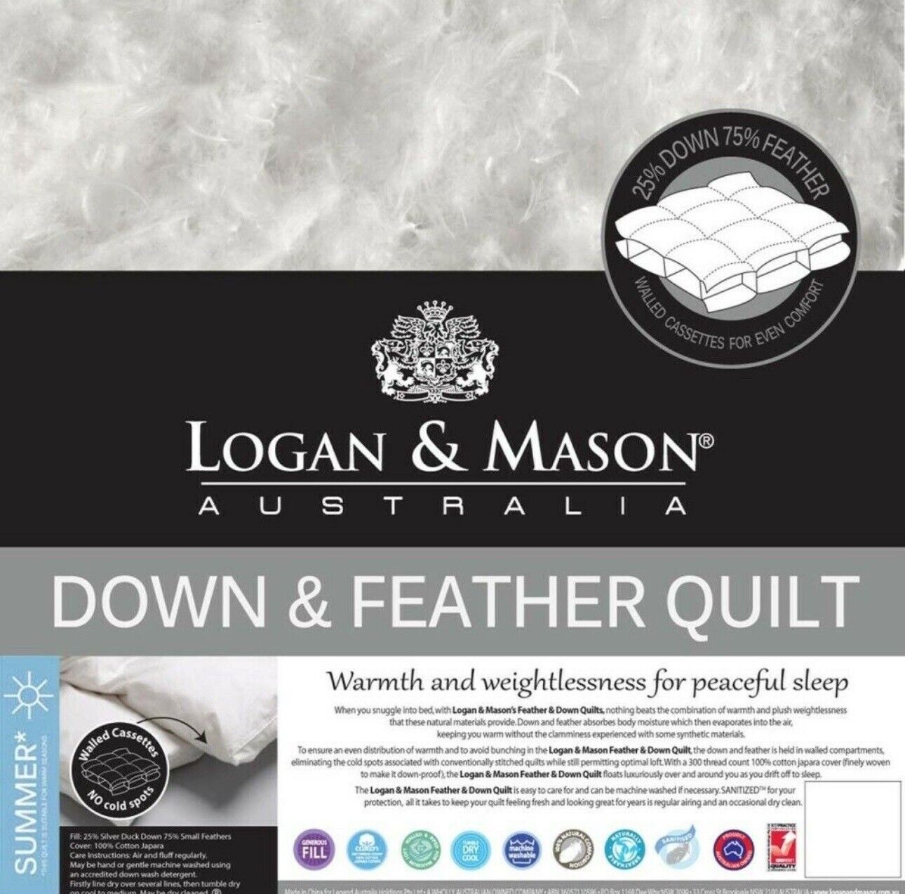 Logan And Mason 25/75 Duck Feather Down Quilt